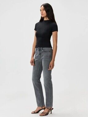 Quince Luna Slim Straight Women's Jeans in Washed Gray (26 in w, 26L, mid rise)